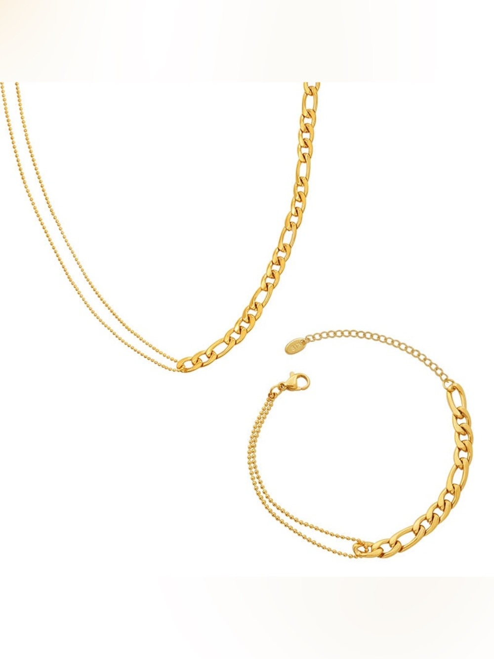 Layered Gold-Tone Chain Necklace and Bracelet Set